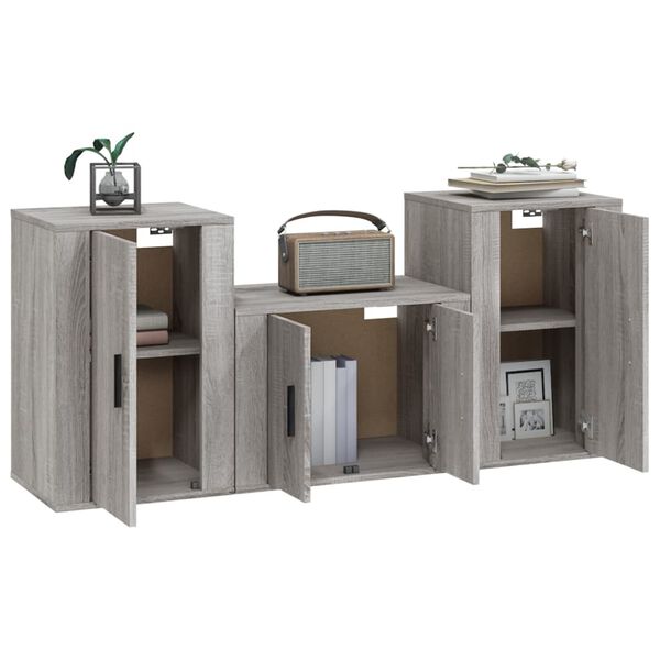 vidaXL Ensemble de meubles TV 3 pcs Sonoma gris Bois d'ingénierie