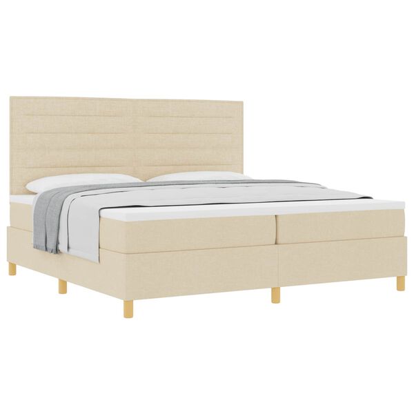 vidaXL Lit &agrave; ressorts avec matelas Cr&egrave;me 200 x 200 cm tissu