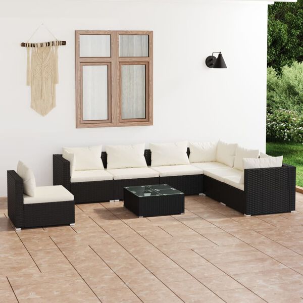 vidaXL Salon de jardin 8 pcs avec coussins R&eacute;sine tress&eacute;e Noir