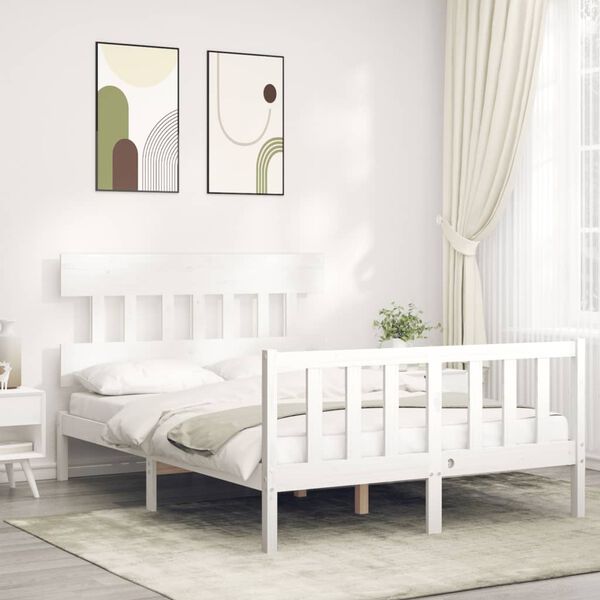 vidaXL Cadre de lit sans matelas blanc bois de pin massif