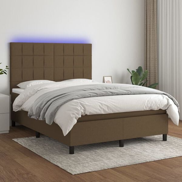 vidaXL Sommier &agrave; lattes de lit matelas et LED Marron fonc&eacute; 140x190 cm