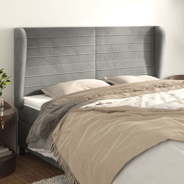 vidaXL T&ecirc;te de lit avec oreilles Gris clair 163x23x118/128 cm Velours