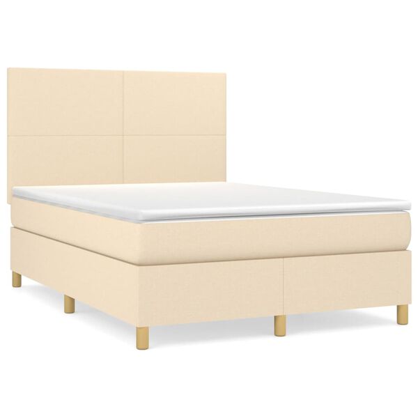 vidaXL Sommier &agrave; lattes de lit avec matelas Cr&egrave;me 140x200 cm Tissu