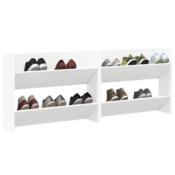 vidaXL Armoires &agrave; chaussures murales 2 pcs Blanc 80x18x60 cm Agglom&eacute;r&eacute;