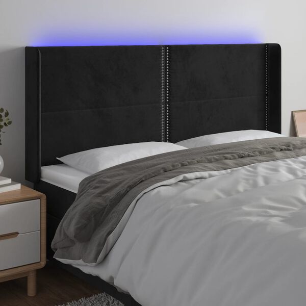vidaXL T&ecirc;te de lit &agrave; LED Noir 183x16x118/128 cm Velours