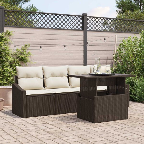 vidaXL Ensemble de canap&eacute; de jardin 5 pcs Marron et Cr&egrave;me polyrotin