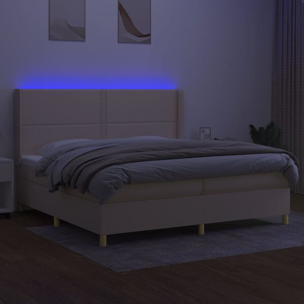 vidaXL Sommier &agrave; lattes de lit matelas et LED Cr&egrave;me 200x200 cm Tissu