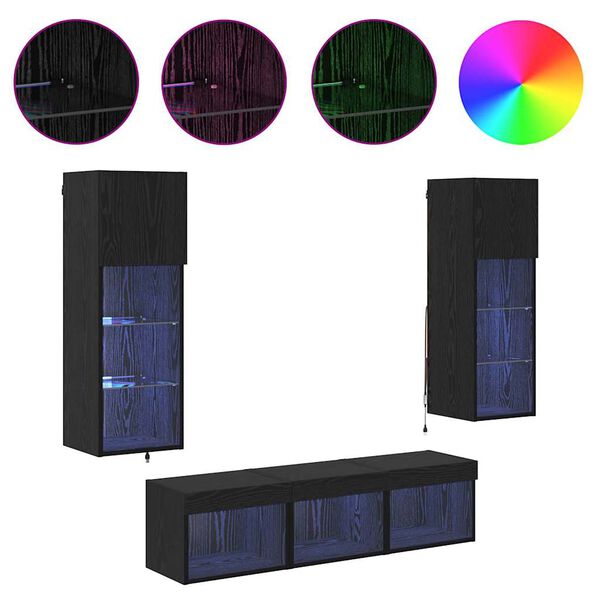 vidaXL Meubles TV muraux 5 pcs Ch&ecirc;ne noir Bois d'ing&eacute;nierie