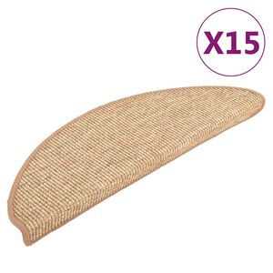 vidaXL Tapis d'escalier 15 pi&egrave;ces 56 x 17 x 3 cm Marron clair Demi-rond