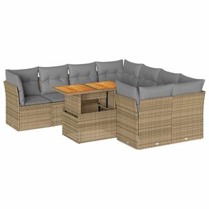 vidaXL Salon de jardin avec coussins 9 pcs beige r&eacute;sine tress&eacute;e
