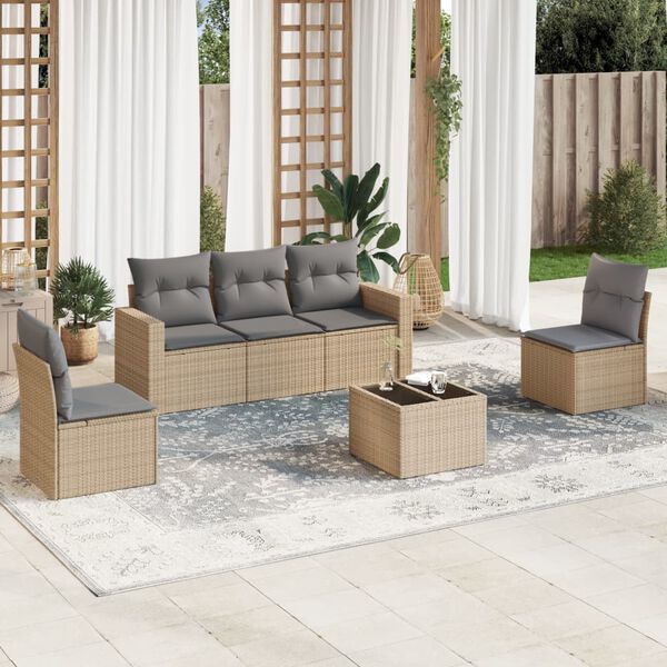 vidaXL Salon de jardin avec coussins 6 pcs beige r&eacute;sine tress&eacute;e