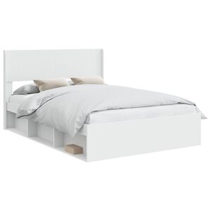 vidaXL Cadre de lit avec rangement et t&ecirc;te de lit Blanc 150 x 200 cm