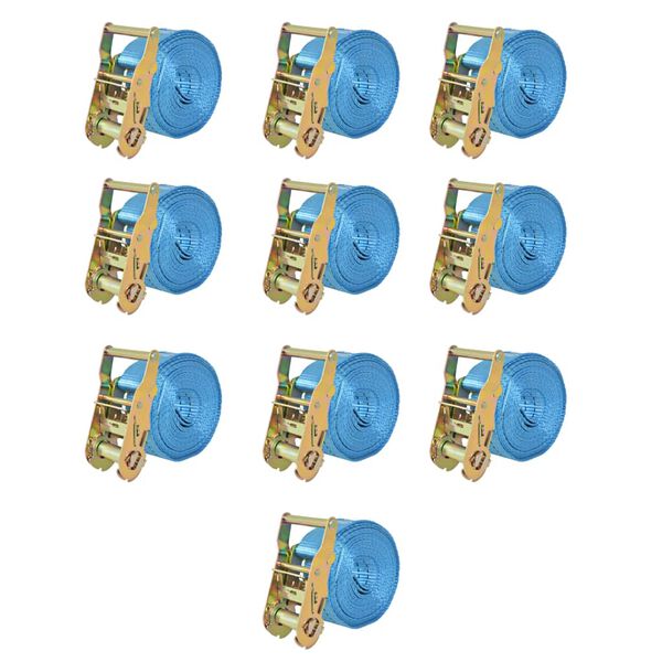 vidaXL Sangle d’arrimage à cliquet 10 pcs 2 tonnes 6 m x 38 mm Bleu