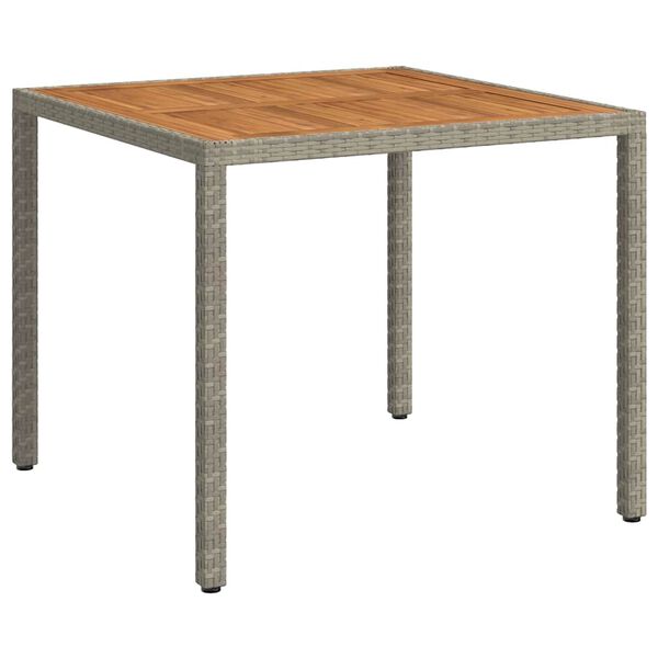 vidaXL Table de jardin 90x90x75cm Résine tressée et bois d'acacia Gris