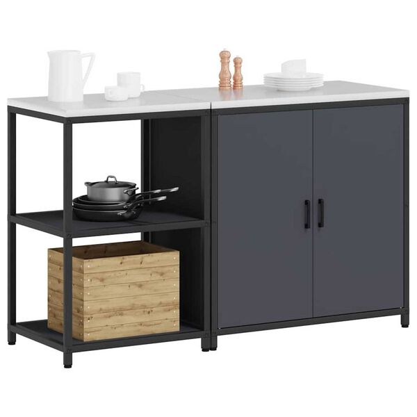 vidaXL Ensemble de rangement cuisine avec porte 2 pcs Anthracite Acier