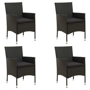 vidaXL Chaises de jardin avec coussins lot de 4 R&eacute;sine tress&eacute;e Noir