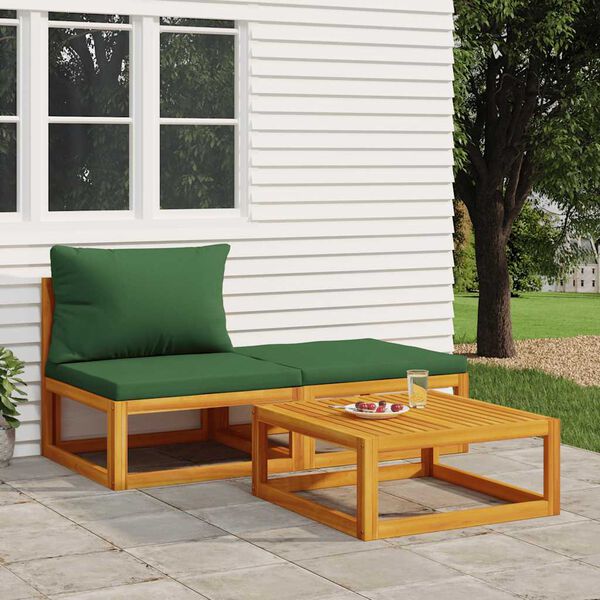 vidaXL Salon de jardin 3 pcs avec coussins bois massif d'acacia