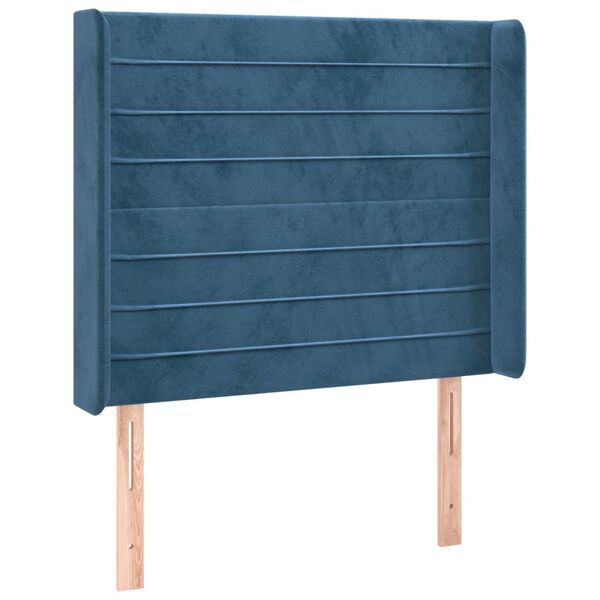 vidaXL T&ecirc;te de lit avec oreilles Bleu fonc&eacute; 93x16x118/128 cm Velours