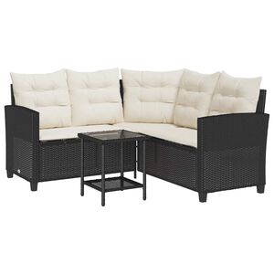 vidaXL Canap&eacute; de jardin en L avec table et coussins noir r&eacute;sine tress&eacute;e