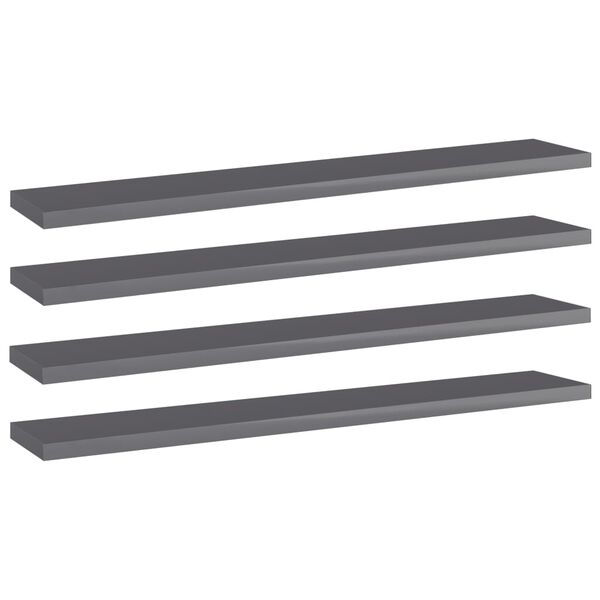 vidaXL Panneaux biblioth&egrave;que 4 pcs Gris brillant 60x10x1,5cm Agglom&eacute;r&eacute;