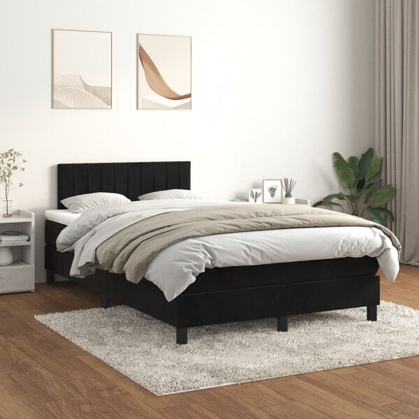 vidaXL Sommier &agrave; lattes de lit avec matelas noir 120x190 cm velours