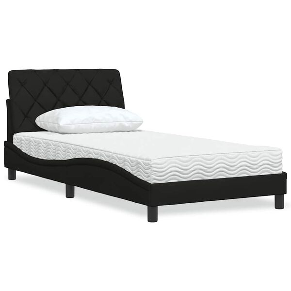 vidaXL Lit avec matelas noir 100x200 cm tissu