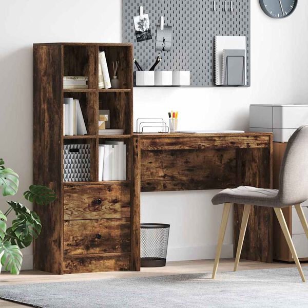 vidaXL Bureau avec tiroir 2 pcs Chêne fumé