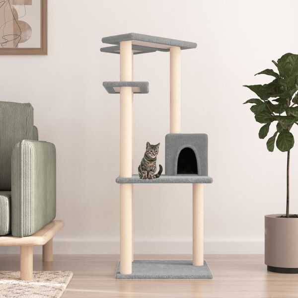 vidaXL Arbre &agrave; chat avec griffoirs en sisal gris clair 123 cm