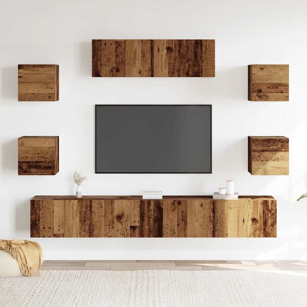 vidaXL Ensemble de meuble TV mural 7 pcs vieux bois bois d'ing&eacute;nierie