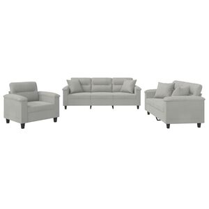 vidaXL Ensemble de canap&eacute;s 3 pcs coussins Gris clair Tissu microfibre
