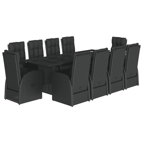 vidaXL Ensemble &agrave; manger de jardin 11 pcs coussins noir r&eacute;sine tress&eacute;e