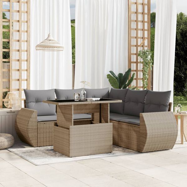 vidaXL Salon de jardin avec coussins 6 pcs beige r&eacute;sine tress&eacute;e