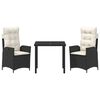 vidaXL Ensemble de salle &agrave; manger pour jardin 3 pcs Noir polyrotin