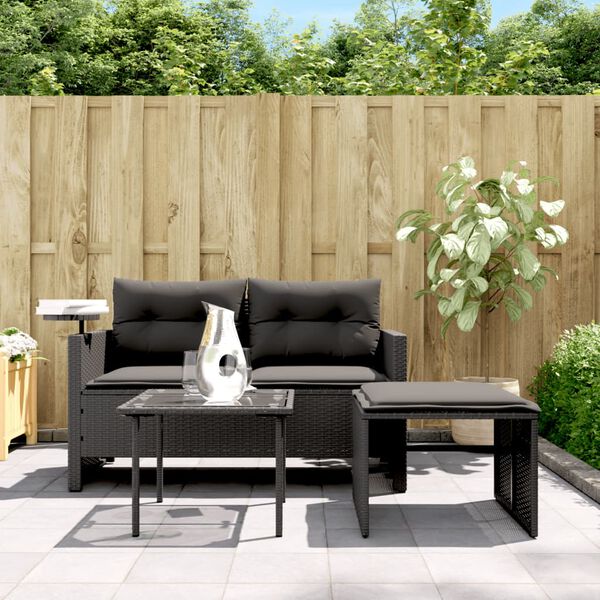 vidaXL Salon de jardin 3 pcs avec coussins noir résine tressée