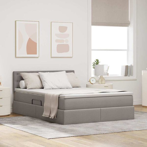 vidaXL Lit avec rangement et matelas avec matelas Taupe 140 x 200 cm
