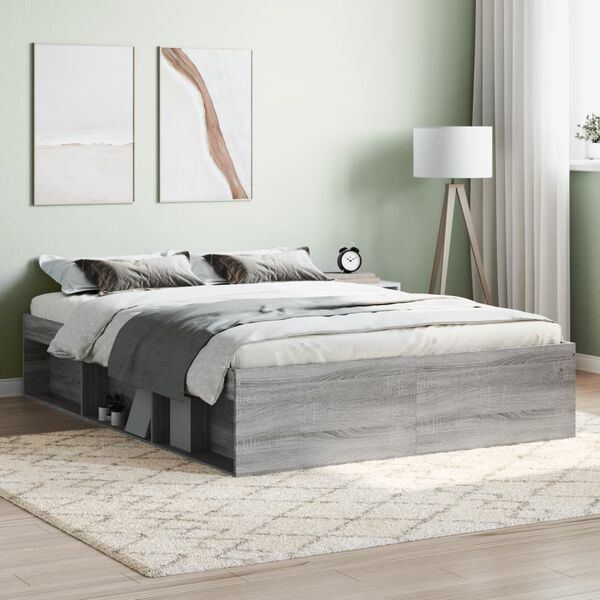 vidaXL Cadre de lit sans matelas sonoma gris 135x190 cm