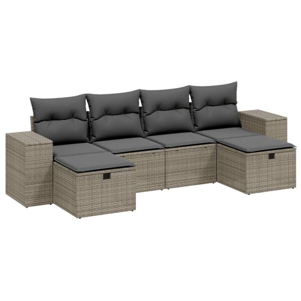 vidaXL Salon de jardin 6 pcs avec coussins gris clair r&eacute;sine tress&eacute;e