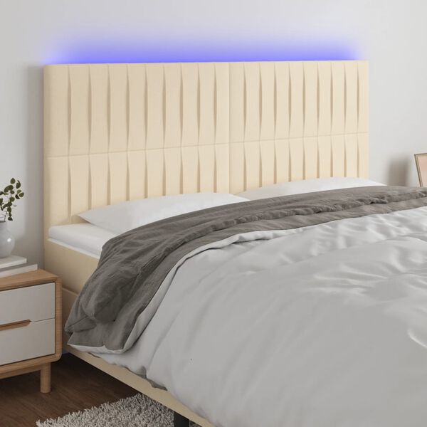 vidaXL T&ecirc;te de lit &agrave; LED Cr&egrave;me 200x5x118/128 cm Tissu