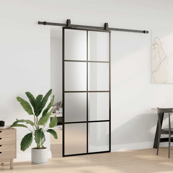 vidaXL Porte coulissante kit de quincaillerie noir 90x205 cm verre ESG