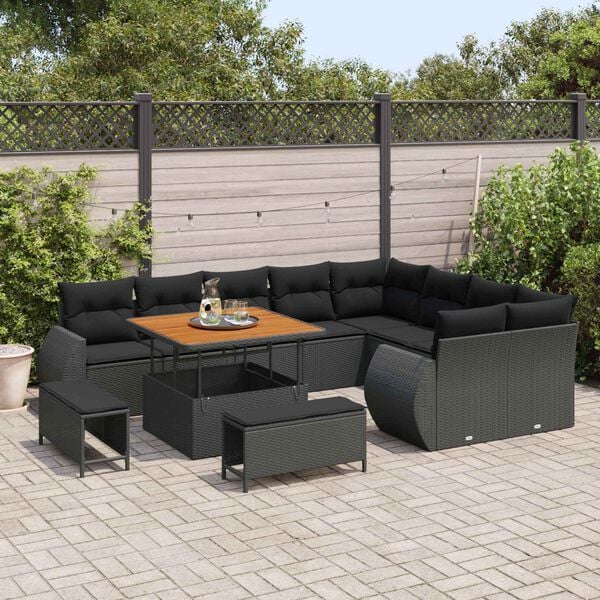 vidaXL Ensemble de canap&eacute; de jardin avec coussin 12 pcs Noir