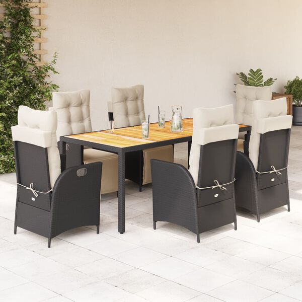 vidaXL Ensemble à manger de jardin coussins 7pcs Noir Résine tressée