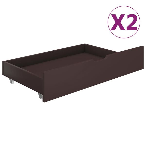 vidaXL Tiroirs de lit 2 pcs Marron fonc&eacute; Bois de pin massif