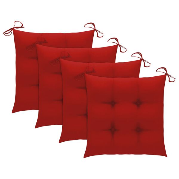 vidaXL Chaises de jardin avec coussins rouge lot de 3 Bois teck massif