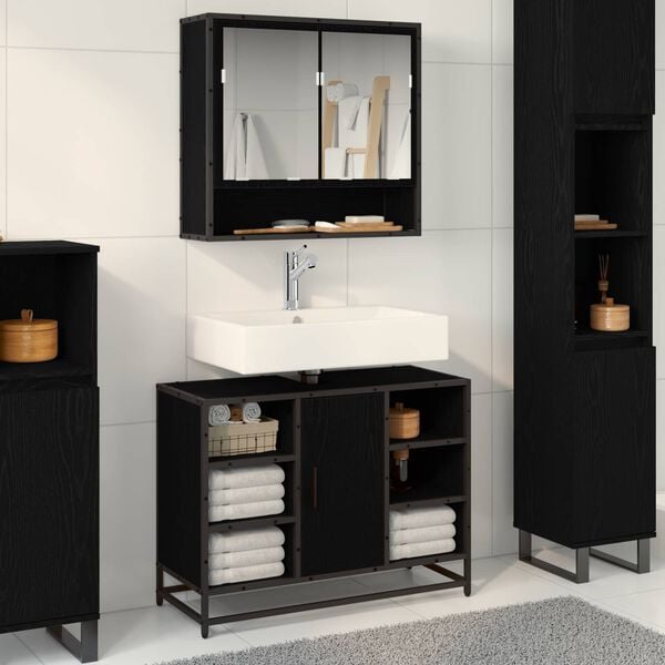 vidaXL Ensemble de mobilier de salle de bain 2 pcs Ch&ecirc;ne noir