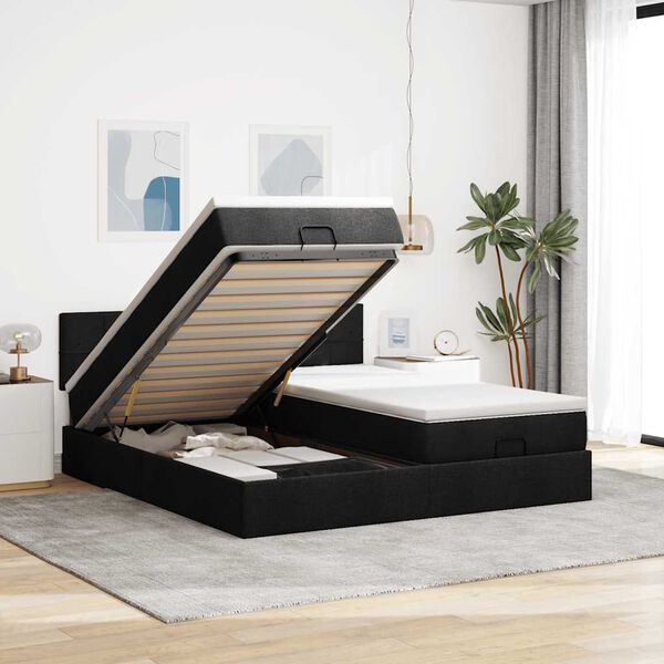 VidaXL Cadre de lit ottoman avec matelas noir 200x200cm tissu