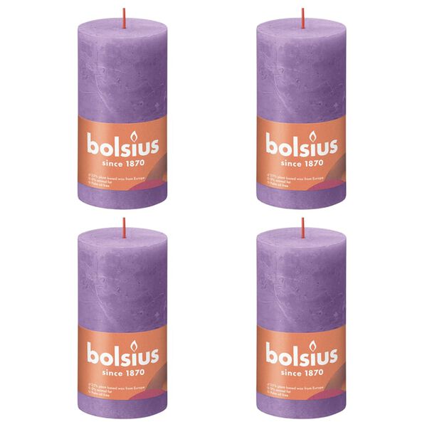 Bolsius Bougies pilier rustiques Shine 4 pcs 130x68 mm Violet vibrant