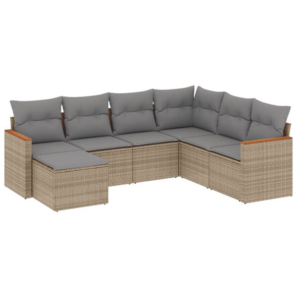 vidaXL Salon de jardin avec coussins 7 pcs beige r&eacute;sine tress&eacute;e