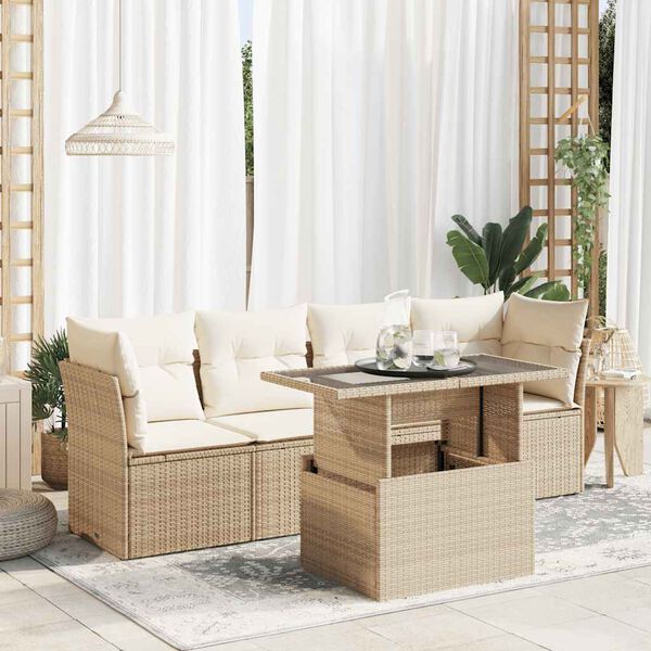 vidaXL Salon de jardin avec coussins 5 pcs beige r&eacute;sine tress&eacute;e