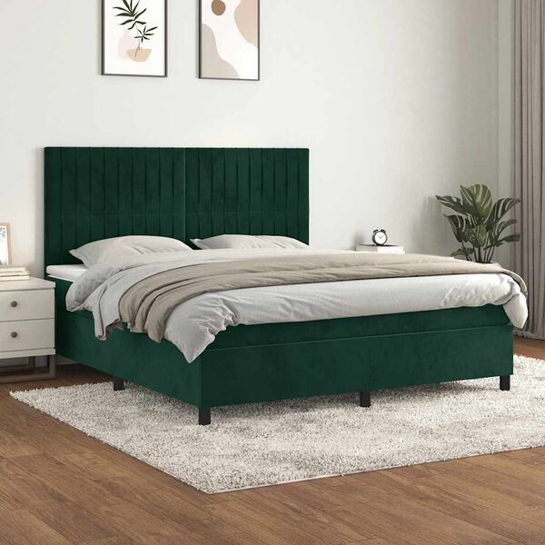 vidaXL Sommier &agrave; lattes de lit et matelas Vert fonc&eacute; 180x200cm Velours