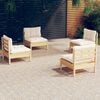 vidaXL Salon de jardin 4 pcs avec coussins cr&egrave;me Bois de pin